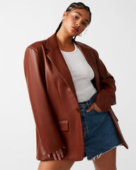 IMAAN FAUX LEATHER BLAZER COGNAC - SM REBOOTED